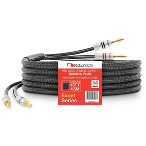 24k Gold Plated Banana Plugs with Speaker Cable Wire 99.9% OFC Oxygen-Free Copper, Excel Series, Heavy Duty Braided for Amplifier Receiver Hi-Fi Stereo AV - Black (14AWG / 15 feet / 4.5m) 24k Gold Plated Banana Plugs with Speaker Cable Wire 99.9% OFC Oxygen-Free Copper, Excel Series, Heavy Duty Braided for Amplifier Receiver Hi-Fi Stereo AV - Black (14AWG / 15 feet / 4.5m)