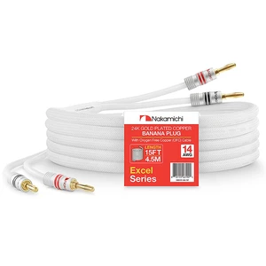 24k Gold Plated Banana Plugs with 14 AWG Speaker Cable 99.9% OFC Oxygen-Free Copper, Excel Series, Heavy Duty Braided for Amplifier Receiver Hi-Fi Stereo Audio Wire - White (15 feet / 4.5m) 24k Gold Plated Banana Plugs with 14 AWG Speaker Cable 99.9% OFC Oxygen-Free Copper, Excel Series, Heavy Duty Braided for Amplifier Receiver Hi-Fi Stereo Audio Wire - White (15 feet / 4.5m)