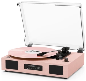 Vinyl Record Player Vintage Wireless Bluetooth Record Player with Enhanced Speakers, USB Recording, LP Player with 3-Speed Belt Drive Turntable Support RCA Line-Out AUX Input EQ,Pink Vinyl Record Player Vintage Wireless Bluetooth Record Player with Enhanced Speakers, USB Recording, LP Player with 3-Speed Belt Drive Turntable Support RCA Line-Out AUX Input EQ,Pink