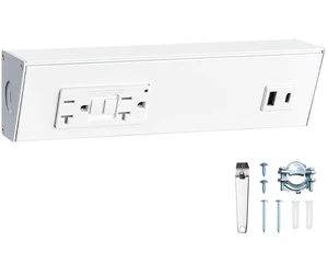 9 in Under Cabinet Hardwired Power Strip with GFCI, 125V 20A 20A Standard TR GFCI Outlet + USB-A & USB-C, Angled Trapezoid Design, Modular Extension System, Aluminum Housing, ETL Listed 9 in Under Cabinet Hardwired Power Strip with GFCI, 125V 20A 20A Standard TR GFCI Outlet + USB-A & USB-C, Angled Trapezoid Design, Modular Extension System, Aluminum Housing, ETL Listed