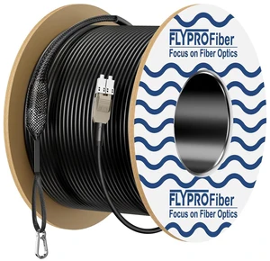 Outdoor OM3 Multimode LC to LC Fiber Patch Cable 50M/164ft Armored, OD-5mm, Duplex, 50/125m MMF, For 10G/40G, Industrial TPU Uniboot with Pulling Eye on One End, Direct Burial Outdoor OM3 Multimode LC to LC Fiber Patch Cable 50M/164ft Armored, OD-5mm, Duplex, 50/125m MMF, For 10G/40G, Industrial TPU Uniboot with Pulling Eye on One End, Direct Burial
