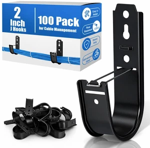 100 Pack Black 2" Galvanized Steel Cable J Hooks with Retainer Clips 16-Gauge Wall/Ceiling Cable Hangers for CAT5e, CAT6, Coax, Fiber Optic and Conduit, 50 lb Load Capacity 100 Pack Black 2" Galvanized Steel Cable J Hooks with Retainer Clips 16-Gauge Wall/Ceiling Cable Hangers for CAT5e, CAT6, Coax, Fiber Optic and Conduit, 50 lb Load Capacity