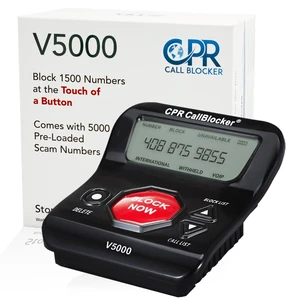 V5000 Call Blocker for Landline Phones - You Can Manually Block All Calls with the Big Red Button - Pre-Programmed with 5,000 Known Nuisance Numbers - Caller ID is Required V5000 Call Blocker for Landline Phones - You Can Manually Block All Calls with the Big Red Button - Pre-Programmed with 5,000 Known Nuisance Numbers - Caller ID is Required