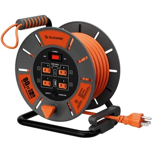 Retractable Extension Cord Reel 80 FT, 14AWG SJTOW Heavy Duty Power Cord with 4 Grounded Outlets, USB-A & USB-C Ports, 13A Circuit Breaker, Hand Crank for Indoor Outdoor Use, ETL Listed, Orange Retractable Extension Cord Reel 80 FT, 14AWG SJTOW Heavy Duty Power Cord with 4 Grounded Outlets, USB-A & USB-C Ports, 13A Circuit Breaker, Hand Crank for Indoor Outdoor Use, ETL Listed, Orange