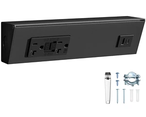 9 in Under Cabinet Outlet Strip with GFCI, Aluminum Design 20A TR GFCI Outlet, USB-A & USB-C, Angled Trapezoid Design, Modular Extension System, 125V 20A, Black, ETL Listed 9 in Under Cabinet Outlet Strip with GFCI, Aluminum Design 20A TR GFCI Outlet, USB-A & USB-C, Angled Trapezoid Design, Modular Extension System, 125V 20A, Black, ETL Listed