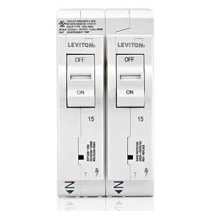 Surge Protective Device with Two 15A 1-Pole Plug-On Standard Branch Circuit Breakers, Thermal Magnetic, 120/240 VAC, LSPD1-T, White Surge Protective Device with Two 15A 1-Pole Plug-On Standard Branch Circuit Breakers, Thermal Magnetic, 120/240 VAC, LSPD1-T, White
