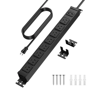 Metal 360° Rotating 8 Outlet Mountable Power Strip, 15FT, Black, 2 8 Outlet Surge Protector Power Strip, Heavy Duty Wall Mount Surge Protector with Switch, 1200J, 15A 125V 1875W Metal 360° Rotating 8 Outlet Mountable Power Strip, 15FT, Black, 2 8 Outlet Surge Protector Power Strip, Heavy Duty Wall Mount Surge Protector with Switch, 1200J, 15A 125V 1875W
