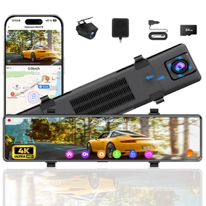 12" Mirror Dash Cam Front and Rear, 4K Dual Dashcam for Cars with Voice Control, WiFi ADAS&BSD&LCA, GPS, Reverse Assist, G-Sensor, 24 Parking Monitor, Free 64GB Card 12" Mirror Dash Cam Front and Rear, 4K Dual Dashcam for Cars with Voice Control, WiFi ADAS&BSD&LCA, GPS, Reverse Assist, G-Sensor, 24 Parking Monitor, Free 64GB Card