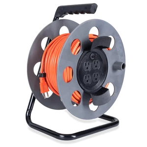 Extension Cord Reel, 75 Ft, 4 Outlets 14/3 Cable, Portable Reel, 4 Grounded Outlets - For Garage, Shop & Job Sites Extension Cord Reel, 75 Ft, 4 Outlets 14/3 Cable, Portable Reel, 4 Grounded Outlets - For Garage, Shop & Job Sites