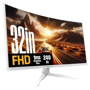 32 Inch Curved Gaming Monitor, 240Hz, 1ms, FHD 1080P, 1500R, 3000:1 Contrast Ratio, 118% sRGB, AMD FreeSync, Eyecare, for PC Games with Built-in Speakers, DisplayPort, HDMI-White 32 Inch Curved Gaming Monitor, 240Hz, 1ms, FHD 1080P, 1500R, 3000:1 Contrast Ratio, 118% sRGB, AMD FreeSync, Eyecare, for PC Games with Built-in Speakers, DisplayPort, HDMI-White