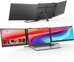 14.2" Triple Laptop Screen Extender, Ultra-Thin FHD 1080P IPS Portable Monitor for Laptop, Aluminum Alloy Tri-Screen Travel Monitor, Plug & Play for Windows/Mac/Chrome, Fits 13"-17.3" Laptops 14.2" Triple Laptop Screen Extender, Ultra-Thin FHD 1080P IPS Portable Monitor for Laptop, Aluminum Alloy Tri-Screen Travel Monitor, Plug & Play for Windows/Mac/Chrome, Fits 13"-17.3" Laptops