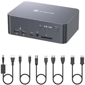 AV Access KVM Switch, GbE, EDID, 4K60Hz, 5xUSB 3.0 Hub, Audio, SD, USB C Docking Station Dual Monitors for 2 Computers (Laptop & Desktop), 60W Charging for Dell, HP, Lenovo Laptop, for Home Office AV Access KVM Switch, GbE, EDID, 4K60Hz, 5xUSB 3.0 Hub, Audio, SD, USB C Docking Station Dual Monitors for 2 Computers (Laptop & Desktop), 60W Charging for Dell, HP, Lenovo Laptop, for Home Office
