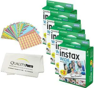 INSTAX Wide Instant Film 5 Pack - 100 Sheets - (White) for Instax Wide Cameras + Frame Stickers and Microfiber Cloth Accessories (100 Sheets) INSTAX Wide Instant Film 5 Pack - 100 Sheets - (White) for Instax Wide Cameras + Frame Stickers and Microfiber Cloth Accessories (100 Sheets)