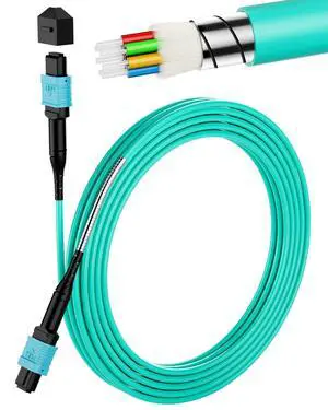 MPO to MPO OM3 Armored Fiber Optic Cable 8-Core 40/100G 25m (82ft) LSZH Jacket, Multimode 50/125m, UPC Polished, Female-Female, for Enterprise Networks MPO to MPO OM3 Armored Fiber Optic Cable 8-Core 40/100G 25m (82ft) LSZH Jacket, Multimode 50/125m, UPC Polished, Female-Female, for Enterprise Networks
