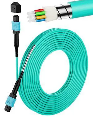MPO to MPO OM3 Armored Fiber Optic Cable 8-Core 40/100G 30m (98ft) LSZH Jacket, Multimode 50/125m, UPC Polished, Female-Female, for Data Center Applications MPO to MPO OM3 Armored Fiber Optic Cable 8-Core 40/100G 30m (98ft) LSZH Jacket, Multimode 50/125m, UPC Polished, Female-Female, for Data Center Applications