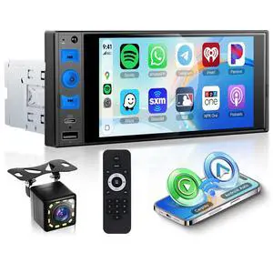 Single Din Car Stereo with Wireless A-pple Carplay Android Auto, 6" Incell Touch Screen Car Radio 1 Din with Backup Camera Car Audio Receiver, Support Mirror Link Bluetooth FM USB EQ SWC Single Din Car Stereo with Wireless A-pple Carplay Android Auto, 6" Incell Touch Screen Car Radio 1 Din with Backup Camera Car Audio Receiver, Support Mirror Link Bluetooth FM USB EQ SWC