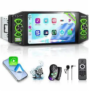 Car Stereo with Wireless Apple Carplay & Android Auto, 5" IPS Single Din Touchscreen Radio, Bluetooth 5.2, Physical Knob Control, Waterproof Backup Camera, FM AM, MirrorLink, USB/Type-C, Navigation Car Stereo with Wireless Apple Carplay & Android Auto, 5" IPS Single Din Touchscreen Radio, Bluetooth 5.2, Physical Knob Control, Waterproof Backup Camera, FM AM, MirrorLink, USB/Type-C, Navigation