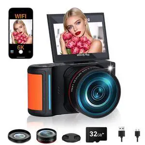 6K Digital Camera 96MP Vlogging Camera for YouTube with 3 Inch 180° Flip Screen WiFi Autofocus 18X Zoom 32GB Card Portable Travel Camera for Beginners (XJ211 Black) 6K Digital Camera 96MP Vlogging Camera for YouTube with 3 Inch 180° Flip Screen WiFi Autofocus 18X Zoom 32GB Card Portable Travel Camera for Beginners (XJ211 Black)