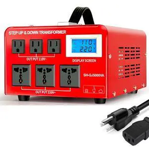 Step Down Transformer 220V to 110V 5000W Step Up Voltage Converter 110V to 220V Heavy Duty Power Transformer with 3 US Outlets and 3 Universal Outlets LCD Display, Circuit Breaker Protection Step Down Transformer 220V to 110V 5000W Step Up Voltage Converter 110V to 220V Heavy Duty Power Transformer with 3 US Outlets and 3 Universal Outlets LCD Display, Circuit Breaker Protection