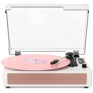 Vinyl Record Player with Speakers, Bluetooth Turntable with EQ Mode and LED Display, Pink Vintage Record Player, 3-Speed Turntable for Vinyl Records, USB Recording, AUX Input, RCA Output Vinyl Record Player with Speakers, Bluetooth Turntable with EQ Mode and LED Display, Pink Vintage Record Player, 3-Speed Turntable for Vinyl Records, USB Recording, AUX Input, RCA Output