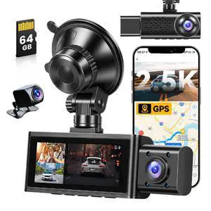2.5K 3 Channel Dash Cam 360° View,3.16'' DashCam Front and Rear Inside Camera for Cars,WiFi & APP/GPS/Night Vision/Loop Recording/G-Sensor/24H Parking Mode/Suction Cup,Included 64G Card 2.5K 3 Channel Dash Cam 360° View,3.16'' DashCam Front and Rear Inside Camera for Cars,WiFi & APP/GPS/Night Vision/Loop Recording/G-Sensor/24H Parking Mode/Suction Cup,Included 64G Card