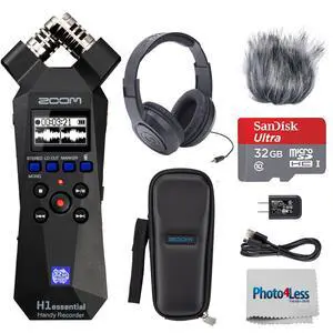 H1essential Stereo Recorder with 32-Bit Float, USB Microphone, Bundle with Accessory Pack for H1essential, Over-Ear Stereo Headphones, 32GB microSD Card H1essential Stereo Recorder with 32-Bit Float, USB Microphone, Bundle with Accessory Pack for H1essential, Over-Ear Stereo Headphones, 32GB microSD Card
