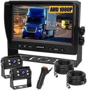RV Backup Camera System 7 AHD 1080P Reverse Monitor+2 Side/Rear View Cameras 170° IR Night Vision Waterproof IP69K DIY Guidelines,Dual Backup Camera for Truck RV Trailer Tractor Skid Steer Vehicles RV Backup Camera System 7 AHD 1080P Reverse Monitor+2 Side/Rear View Cameras 170° IR Night Vision Waterproof IP69K DIY Guidelines,Dual Backup Camera for Truck RV Trailer Tractor Skid Steer Vehicles