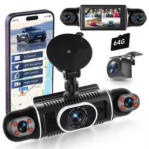 4 Channel Dash Cam with Front Rear Left Right Cameras, 360° Car Camera System for Driving & Parking, Night Vision, Parking Monitor, G-Sensor, Loop Recording, Multi-Camera Dashcam+64GB Card 4 Channel Dash Cam with Front Rear Left Right Cameras, 360° Car Camera System for Driving & Parking, Night Vision, Parking Monitor, G-Sensor, Loop Recording, Multi-Camera Dashcam+64GB Card