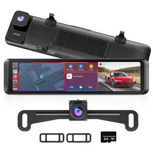 4K Rear View Mirror Camera with Carplay & Android Auto: 11.26" Smart Touch Screen Mirror Dash Cam Front and Rear with Voice Control, Parking Monitor, Reverse Assist for Car Truck SUV Van (64GB Card) 4K Rear View Mirror Camera with Carplay & Android Auto: 11.26" Smart Touch Screen Mirror Dash Cam Front and Rear with Voice Control, Parking Monitor, Reverse Assist for Car Truck SUV Van (64GB Card)