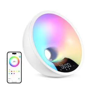 HOM Smart Sunrise Alarm Clock with Wake-Up Light & FM Radio - Digital Clock and Lamp with 7 Natural Sounds and 7 Light Colors - Easy Control via Amazon Alexa and Google Home HOM Smart Sunrise Alarm Clock with Wake-Up Light & FM Radio - Digital Clock and Lamp with 7 Natural Sounds and 7 Light Colors - Easy Control via Amazon Alexa and Google Home