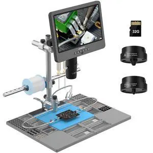 LM249MS Plus 3 Lens 10.1" HDMI Digital Microscope for Adults 2000X, Soldering Microscope Station for Electronics Repair, 13" Boom Arm Stand, Soldering Mat Helping Hands, 2160P UHD Video, 32GB LM249MS Plus 3 Lens 10.1" HDMI Digital Microscope for Adults 2000X, Soldering Microscope Station for Electronics Repair, 13" Boom Arm Stand, Soldering Mat Helping Hands, 2160P UHD Video, 32GB