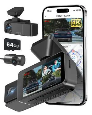 4K 3 Channel Dash Cam, 2160P+1080P+1080P Front and Rear Inside Car Camera with 64GB Card, WiFi Built-in GPS, 3 IPS Screen, IR Night Vision, G Sensor, WDR(F3) 4K 3 Channel Dash Cam, 2160P+1080P+1080P Front and Rear Inside Car Camera with 64GB Card, WiFi Built-in GPS, 3 IPS Screen, IR Night Vision, G Sensor, WDR(F3)