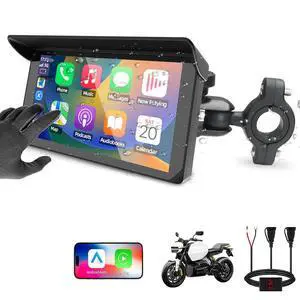 Motorcycle Carplay Screen, Wireless Carplay and Android Auto, 5 Inch HD Motorbike Touchscreen, Dual USB Port Power Cable, Temperature and Battery Voltage Display, Support GPS Navigation(5 inch) Motorcycle Carplay Screen, Wireless Carplay and Android Auto, 5 Inch HD Motorbike Touchscreen, Dual USB Port Power Cable, Temperature and Battery Voltage Display, Support GPS Navigation(5 inch)