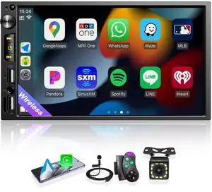 7 inch Double Din Car Stereo with Wireless Apple CarPlay, Android Auto Car Radio, Bluetooth 5.2, IPS 1024 * 600 Touchscreen, Backup Camera, FM Radio,Dual USB/Fast Charging/Subwoofer/Car Play 7 inch Double Din Car Stereo with Wireless Apple CarPlay, Android Auto Car Radio, Bluetooth 5.2, IPS 1024 * 600 Touchscreen, Backup Camera, FM Radio,Dual USB/Fast Charging/Subwoofer/Car Play