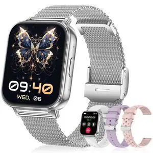 Smart Watches for Women,1000mAh Battery Answer/Make Call,1.85 Fitness Watch with Heart Rate/SpO2/Sleep Monitor/Health Cycle/Activity Tracker/120+ Sport for Android/iOS Compatible(4 Straps,Silver) Smart Watches for Women,1000mAh Battery Answer/Make Call,1.85 Fitness Watch with Heart Rate/SpO2/Sleep Monitor/Health Cycle/Activity Tracker/120+ Sport for Android/iOS Compatible(4 Straps,Silver)