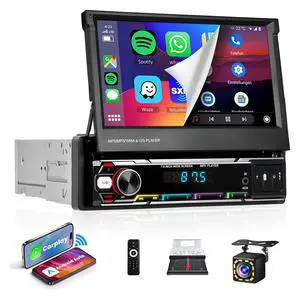 Wireless Carplay 7inch Single Din Touchscreen Radio,IPS Manual Flip Out Touchscreen,AM/FM/RDS 5.1Bluetooth Car Stereo,Fast Charging,Wireless Android Auto,Mirror Link,2 USB/TF/AUX Port+Backup Camera Wireless Carplay 7inch Single Din Touchscreen Radio,IPS Manual Flip Out Touchscreen,AM/FM/RDS 5.1Bluetooth Car Stereo,Fast Charging,Wireless Android Auto,Mirror Link,2 USB/TF/AUX Port+Backup Camera