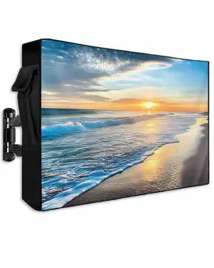 Summer Sea Beach Sunset Scenery Outdoor TV Cover for Outside Flat Screen Televisions, Blue Sky Ocean Waves Weatherproof TV Screen Protector with Zipper for 60 to 65 Inch Screens Summer Sea Beach Sunset Scenery Outdoor TV Cover for Outside Flat Screen Televisions, Blue Sky Ocean Waves Weatherproof TV Screen Protector with Zipper for 60 to 65 Inch Screens