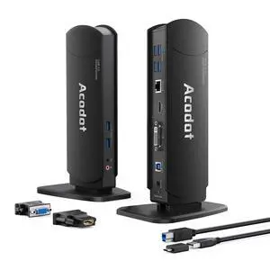 USB 3.0 Laptop Universal Docking Station Dual Monitor Dock for Windows/ Mac OS/ Surface Pro/ Surface Laptop, with Dual HDMI/ DVI/VGA, 6 USB 3.0 Ports, Gigabit Ethernet, Audio USB 3.0 Laptop Universal Docking Station Dual Monitor Dock for Windows/ Mac OS/ Surface Pro/ Surface Laptop, with Dual HDMI/ DVI/VGA, 6 USB 3.0 Ports, Gigabit Ethernet, Audio