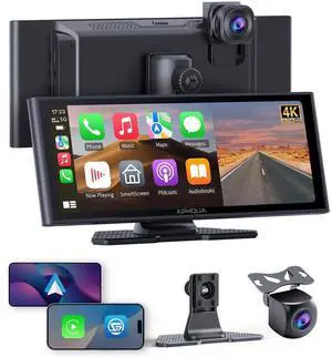 Carplay Screen for Car, 10.26" Wireless Car Play for Apple Carplay & Android Auto,4K Dash Cam,1080p Backup Camera DVR,Car Audio Receivers GPS Navigation Mirror Link, Bluetooth,FM, Siri Carplay Screen for Car, 10.26" Wireless Car Play for Apple Carplay & Android Auto,4K Dash Cam,1080p Backup Camera DVR,Car Audio Receivers GPS Navigation Mirror Link, Bluetooth,FM, Siri