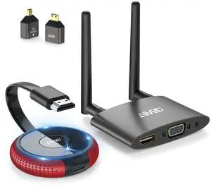 Wireless HDMI Transmitter Receiver 4K- 5.8G Multiple Extender Transmission Stable Video & Movie, Plug & Play, Support HDMI & VGA Dual Screens, Wireless Laptop to TV 165FT/50M Wireless HDMI Transmitter Receiver 4K- 5.8G Multiple Extender Transmission Stable Video & Movie, Plug & Play, Support HDMI & VGA Dual Screens, Wireless Laptop to TV 165FT/50M