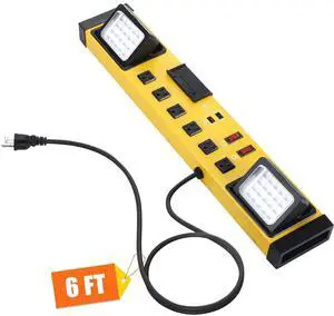 6 Outlets Power Strip with LED Worklight, Metal Heavy Duty Wall Mount Workbench Power Strip with 6FT 14/3 AWG Cord, 2 USB Ports, 15A Circuit Breaker for Home Office Garage Workshop 6 Outlets Power Strip with LED Worklight, Metal Heavy Duty Wall Mount Workbench Power Strip with 6FT 14/3 AWG Cord, 2 USB Ports, 15A Circuit Breaker for Home Office Garage Workshop