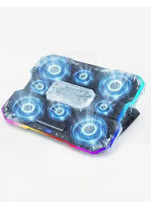 8-Fan Laptop Cooling Pad with Thermoelectric Cooler for 15.6-21In Laptops | 5-Speed Independent Control, 10 RGB Lights, 7-Height Adjustable Metal Panel Laptop Cooler 8-Fan Laptop Cooling Pad with Thermoelectric Cooler for 15.6-21In Laptops | 5-Speed Independent Control, 10 RGB Lights, 7-Height Adjustable Metal Panel Laptop Cooler