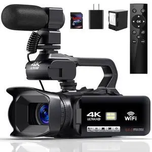 4K Video Camera Camcorder HD 64MP 18X Digital Zoom Vlogging Camera for YouTube Video Camera with WiFi, 4500mAh Battery, 64GB SD Card, Stabilizer, Mic, Remote Control 4K Video Camera Camcorder HD 64MP 18X Digital Zoom Vlogging Camera for YouTube Video Camera with WiFi, 4500mAh Battery, 64GB SD Card, Stabilizer, Mic, Remote Control