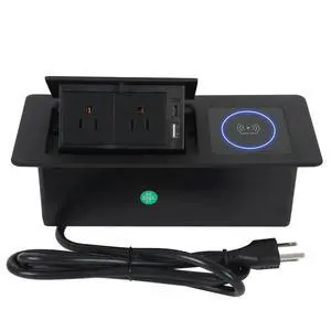 Pop Up Outlet with 15W Wireless Charger, Power Strip with 2 AC Outlets, USB A and USB C Charging Ports Recessed Multimedia Strip Socket Hidden Table Connection Box with Outlet (Black-F-Wireless) Pop Up Outlet with 15W Wireless Charger, Power Strip with 2 AC Outlets, USB A and USB C Charging Ports Recessed Multimedia Strip Socket Hidden Table Connection Box with Outlet (Black-F-Wireless)