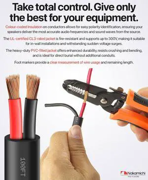 12/2 (250-Foot) in-Wall & Direct Burial (UL CL2 CL3 Rated) Oxygen-Free Copper (OFC) 2-Conductor Speaker Cable Wire, Outdoor In-Ground, in-Ceiling, Riser, Black (12AWG / 250ft / 76.21m) 12/2 (250-Foot) in-Wall & Direct Burial (UL CL2 CL3 Rated) Oxygen-Free Copper (OFC) 2-Conductor Speaker Cable Wire, Outdoor In-Ground, in-Ceiling, Riser, Black (12AWG / 250ft / 76.21m)