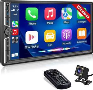 7 Inch Double Din Car Stereo with Wireless CarPlay and Android Auto, Bluetooth, Phone Mirror Link, HD Touchscreen, Backup Camera, 4.2-Channel, FM/AM Car Radio 7 Inch Double Din Car Stereo with Wireless CarPlay and Android Auto, Bluetooth, Phone Mirror Link, HD Touchscreen, Backup Camera, 4.2-Channel, FM/AM Car Radio