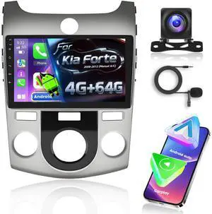 4+64G Android 13 Car Radio for Kia Forte 2008-2012 (Manual A/C) - Wireless Carplay & Android Auto - 9 Inch Touchscreen Radio with 32 EQ DSP/5GHz WiFi/GPS/SWC/Split Screen + AHD Rear View Camera 4+64G Android 13 Car Radio for Kia Forte 2008-2012 (Manual A/C) - Wireless Carplay & Android Auto - 9 Inch Touchscreen Radio with 32 EQ DSP/5GHz WiFi/GPS/SWC/Split Screen + AHD Rear View Camera