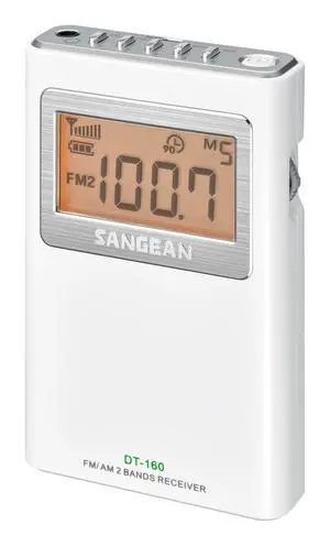 DT-160 AM/FM Stereo Pocket Radio with up to 100 Operating Hours on 2 AA Batteries (White) DT-160 AM/FM Stereo Pocket Radio with up to 100 Operating Hours on 2 AA Batteries (White)
