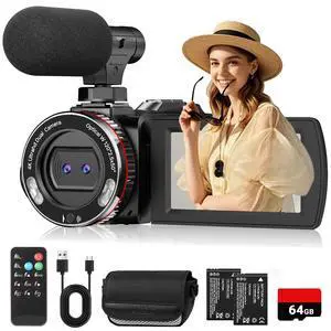 4K 64MP Dual Lens Video Camcorder for Vlogging YouTube, 3.0" Flip Screen Digital Camera Recorder, 18X Digital Zoom Camcorder Kit with External Stereo Microphone, Remote, 64GB Card & 2 Batteries 4K 64MP Dual Lens Video Camcorder for Vlogging YouTube, 3.0" Flip Screen Digital Camera Recorder, 18X Digital Zoom Camcorder Kit with External Stereo Microphone, Remote, 64GB Card & 2 Batteries