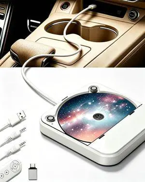 Portable CD Player for Car, Plug and Play with USB/AUX Port | External CD Player Compatible with Car Stereo, Laptop, TV, Computer and Android 4.4 and Above Navigation(White) Portable CD Player for Car, Plug and Play with USB/AUX Port | External CD Player Compatible with Car Stereo, Laptop, TV, Computer and Android 4.4 and Above Navigation(White)